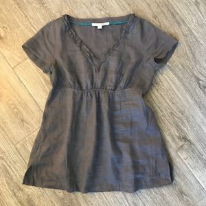 Boden Linen Ruffle V-neck top